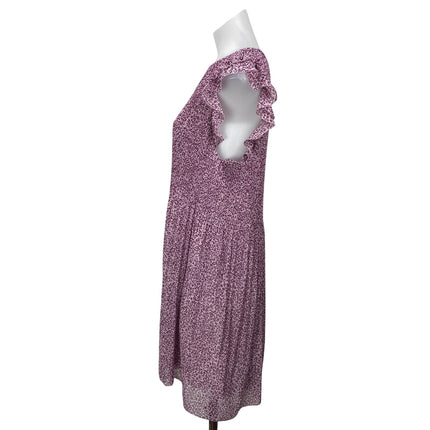 Aritzia Wilfred Purple Floral Ruffle Sleeve Pleated Plisse A Line Mini Dress M