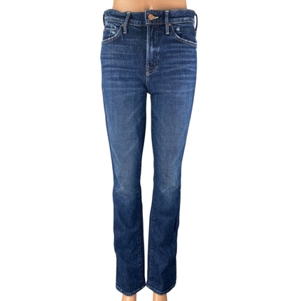 Mother Women's Blue Distressed High Rise Slim Fit Straight Denim Jeans Pants 27