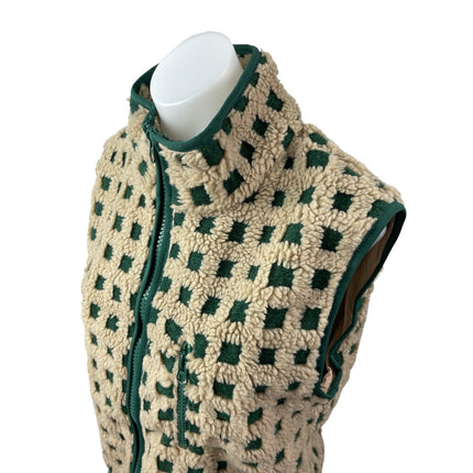 NEW Women's Checkered Sherpa Fleece High Neck Sweater Vest Coat Jacket Top S/M
