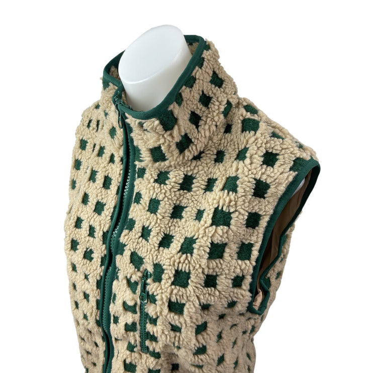 NEW Women's Checkered Sherpa Fleece High Neck Sweater Vest Coat Jacket Top S/M