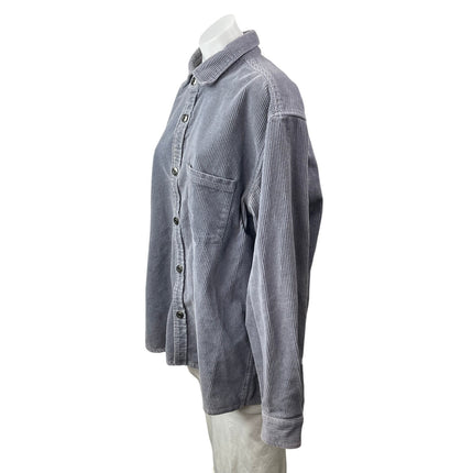 Zara Women Gray Corduroy Long Sleeve Relaxed Pocket Button Down Shirt Top Sz XL