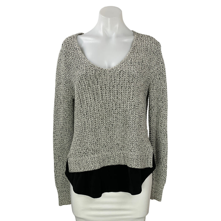 Banana Republic Women's Gray Knit Long Sleeve V Neck Layered Sweater Top Size M