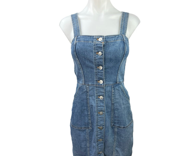H&M Blue Y2K Stretch Denim Square Neck Sleeveless Button Mini Denim Je –  Brie