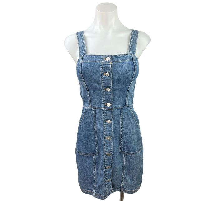 H&M Blue Y2K Stretch Denim Square Neck Sleeveless Button Mini Denim Je –  Brie