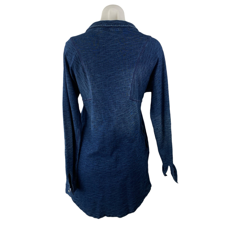 Free People Heathered Blue Collared Long Sleeve Button Tunic Mini Shirt Dress XS