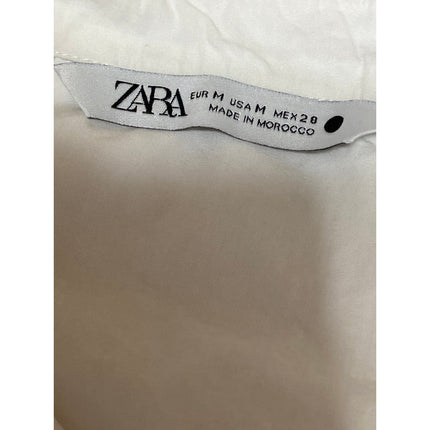 Zara Women's White Long Bell Sleeve Tie Hem Crop Button Up Shirt Top Size M