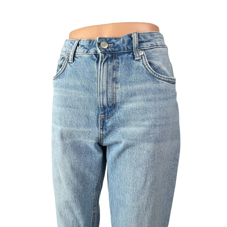 Zara Women's Blue Light Wash Slit High Waisted Straight Denim Jeans Size 8