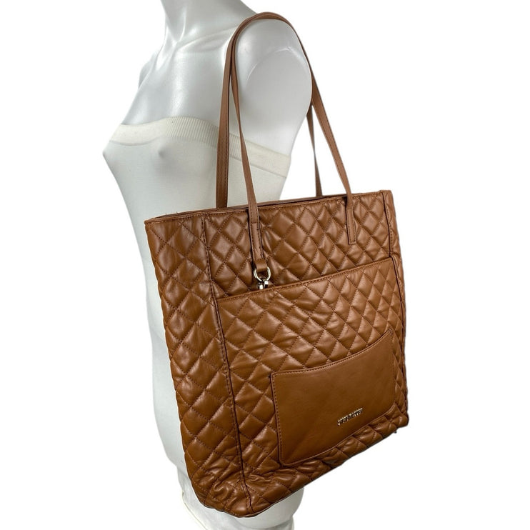 Steve Madden Bkimmy Womens Brown Quilted Faux Vegan Leather Tote Shoulder Bag OS