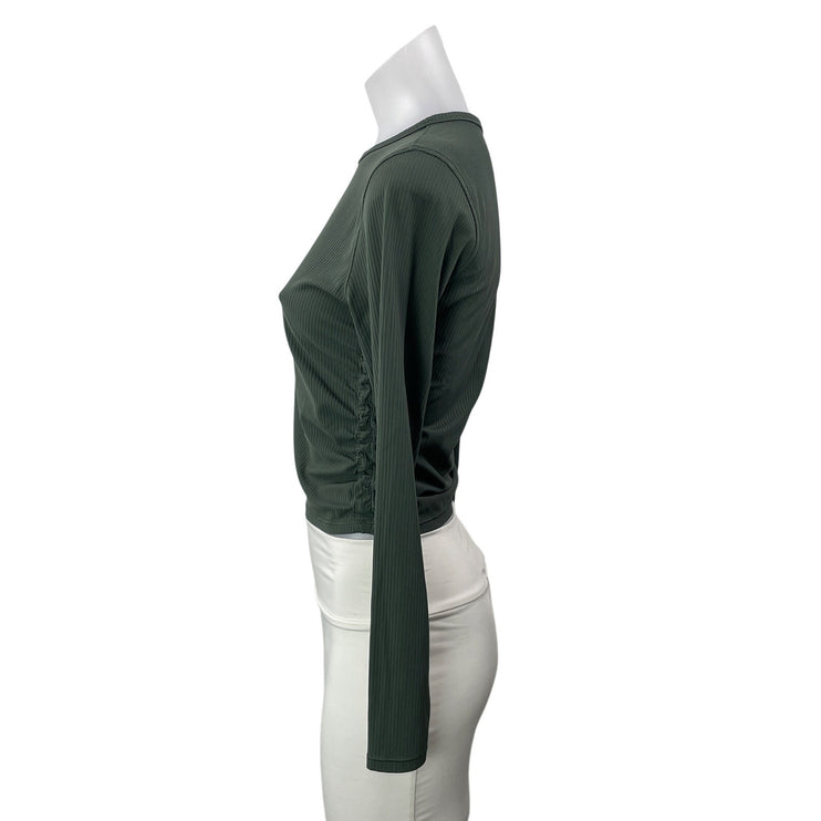 Lululemon Women's Green Ribbed Knit Long Sleeve Crew Athletic Crop Top Size M