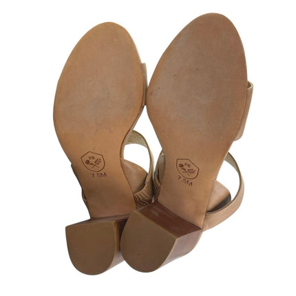Poppy Barley Womens Brown Tan leather Open Toe Block Heels Slingback Sandals 7.5