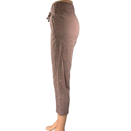 Aritzia Babaton Women's Brown Tan Linen Skinny Mid Rise Crop Trousers Pants XXS