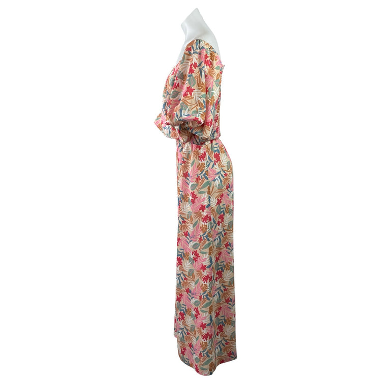Fashion Nova Pink Blue Floral Puff Sleeve Fauz Wrap Wide Leg Romper Jumpsuit 1X