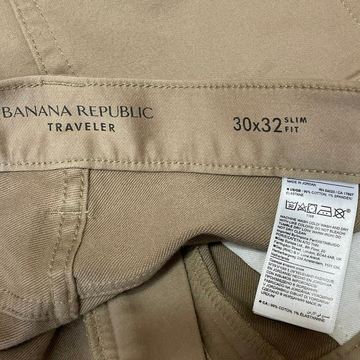 Banana Republic Traveler Mens Brown Slim Straight Skinny Trousers Pants Sz 30x32