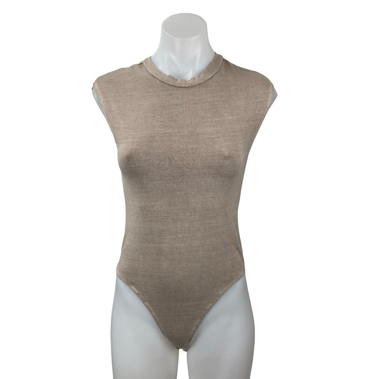Zara Women's Beige Khaki Crew Neck Sleeveless Neutral Tank Bodysuit Top Size S