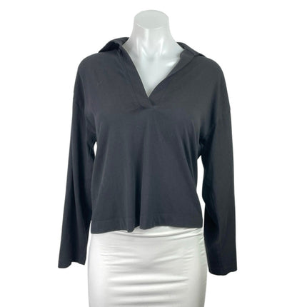 Vince Women's Black Collared V Neck Long Sleeve Tee T-Shirt Polo Blouse Top XS