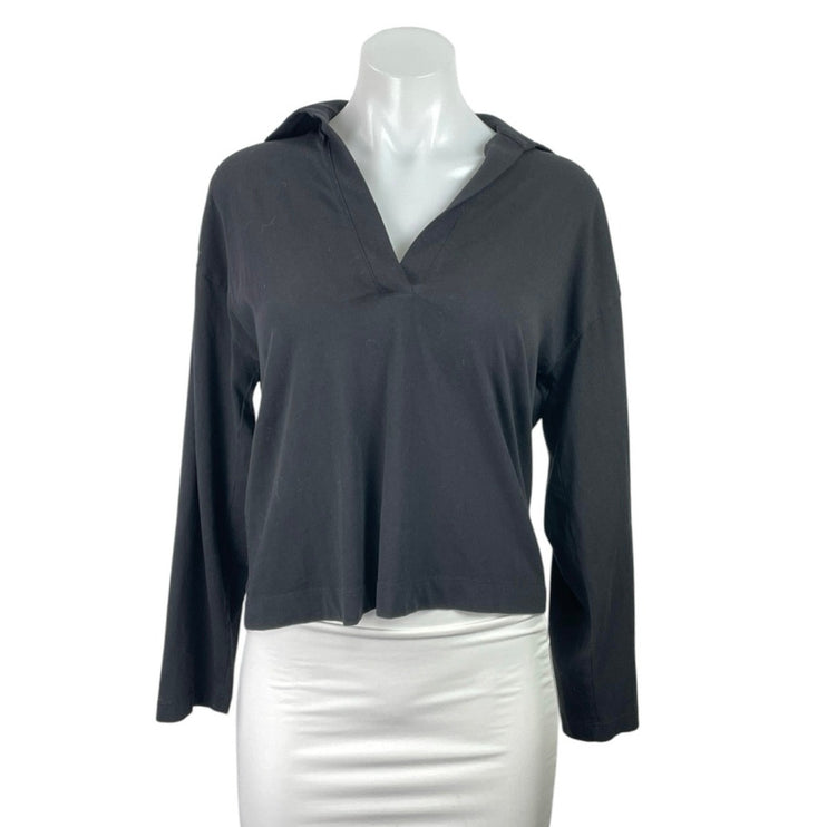 Vince Women's Black Collared V Neck Long Sleeve Tee T-Shirt Polo Blouse Top XS