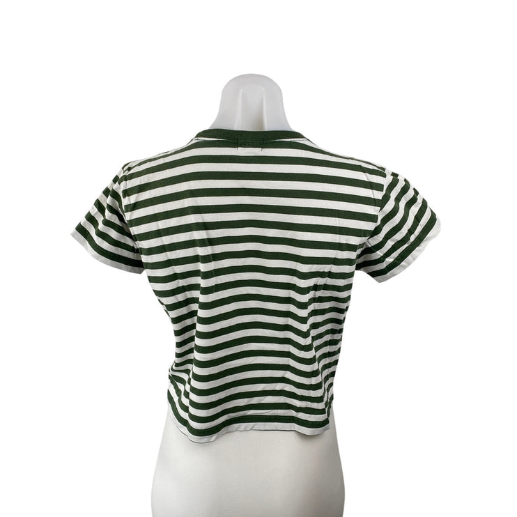 J.Crew Women's Green White Striped Short Sleeve Crew Neck T Shirt Tee Top Size S