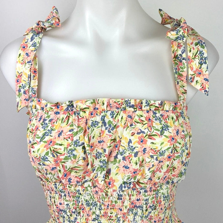 Forever 21 Multicolor Floral Tie Sleeve Smocked Sleeveless Peplum Blouse Size M