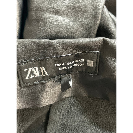 Zara Women's Black Faux Leather Vegan High Rise Straight Trousers Pants Size M