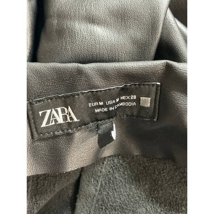 Zara Women's Black Faux Leather Vegan High Rise Straight Trousers Pants Size M