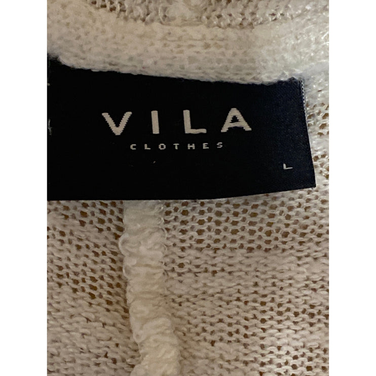 Vila Viril Women's White Basic Knitted Long Sleeve Duster Cardigan Sweater Top L