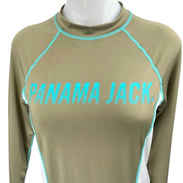 Panama Jack Women's Green Long Sleeve Colorblock Log Swim Rashguard Top Size S