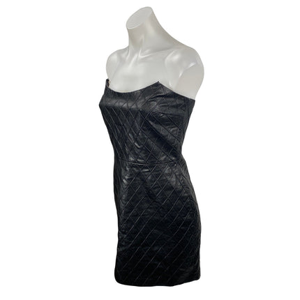 Amanda Uprichard Keisha Black Faux Leather Argyle Strapless Mini Bodycon Dress S