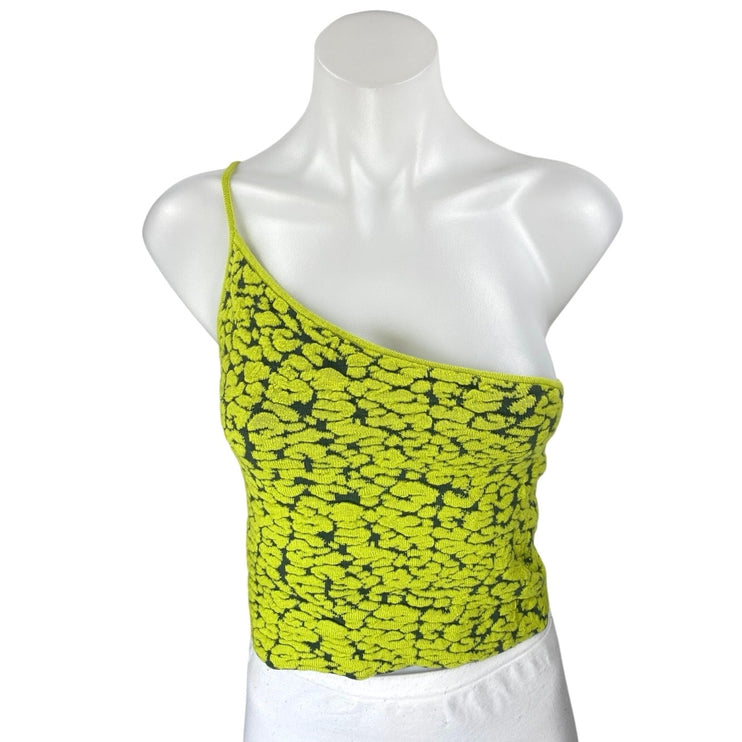 Urban Outfitters Green Black One Shoulder Sleeveless Cami Camisole Crop Top Sz M