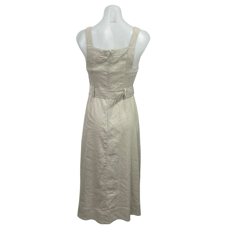 Club Monaco Women's Beige Linen Sleeveless Button Midi Tank Flare A-Line Dress 0