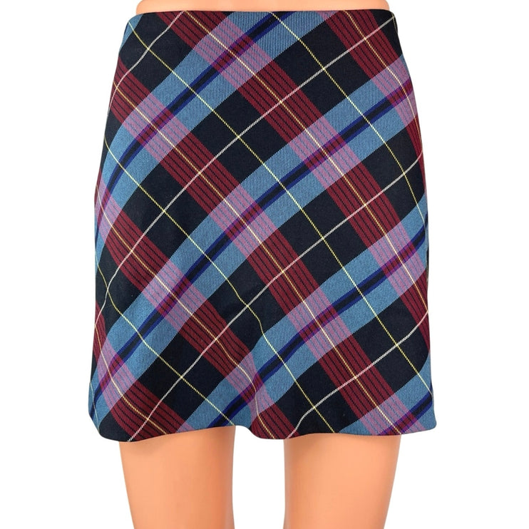 Zara Multicolor Plaid Checkered Straight Pencil Zipper Casual Mini Skirt Size XS