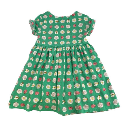 Mini Boden Kids Girls Green Floral Bee Short Sleeve Crew Neck A Line Dress 5-6Y