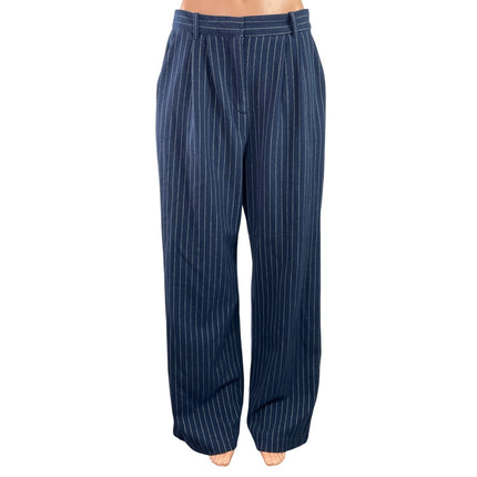 Abercrombie & Fitch Womens Navy Blue Striped High Rise Wide Leg Trousers Pants M
