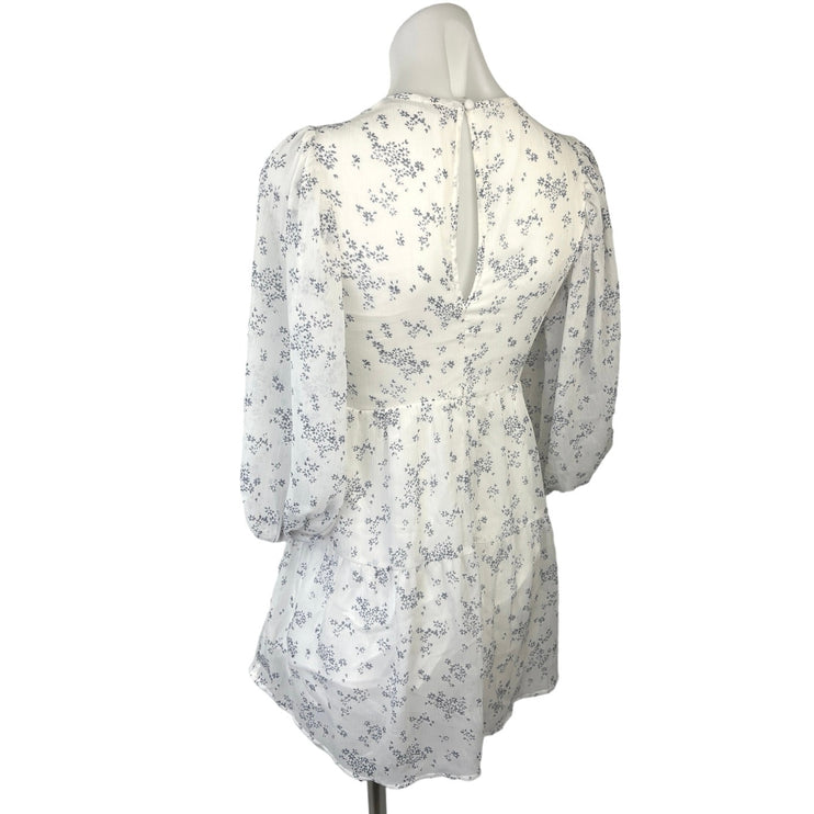 Abercrombie & Fitch White Floral Chiffon Puff Sleeve Tiered MIni Dress Size XXS