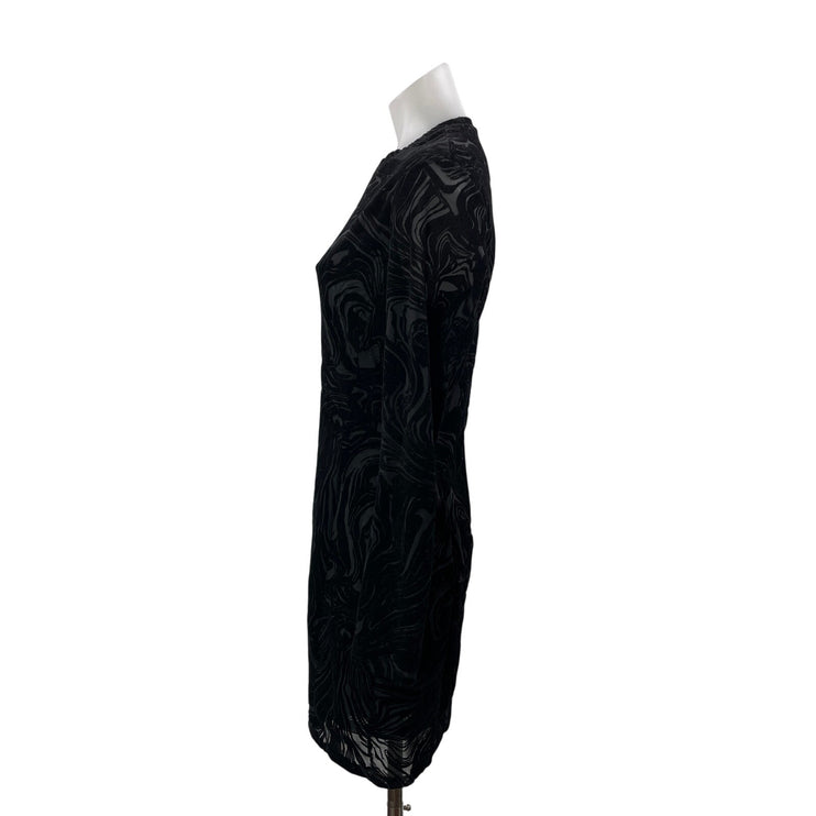& Other Stories Black Long Sleeve Marble Crew Neck A Line Mini Dress Size 2