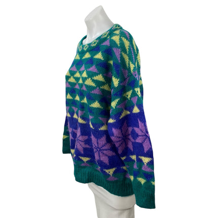 Gallagher Women's Blue Fair Isle Floral Long Sleeve Crew Neck Sweater Top Size L