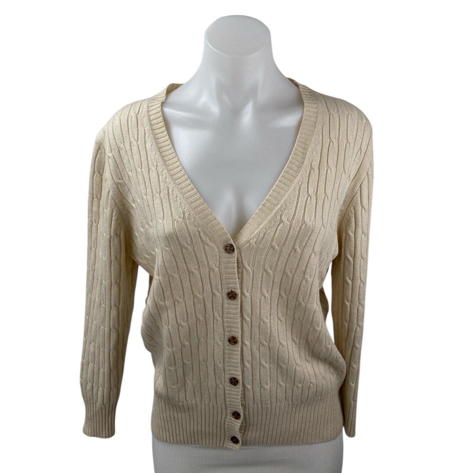 J.Crew Cream Wool Cable Knit V Neck Long Sleeve Button Cardigan Sweate –  Brie, image size:1600x1600
