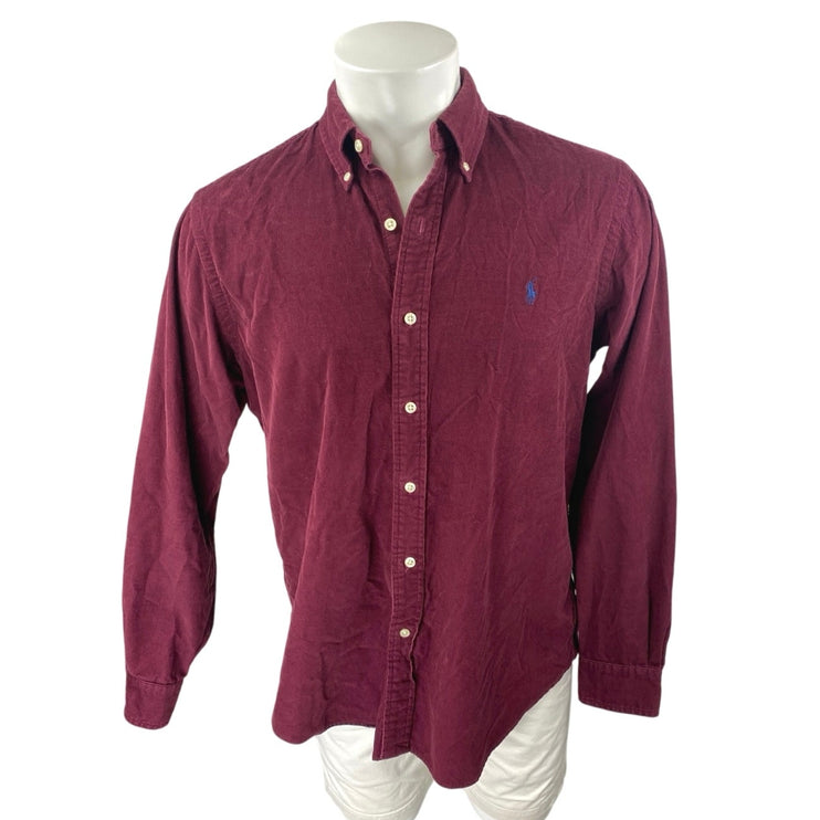 Ralph Lauren Men's Red Maroon Corduroy Long Sleeve Button Up Shirt Top Size L