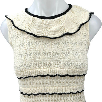 Zara Cream White Sleeveless Crochet Knit Ruffle Collar Crop Sweater Tank Top M