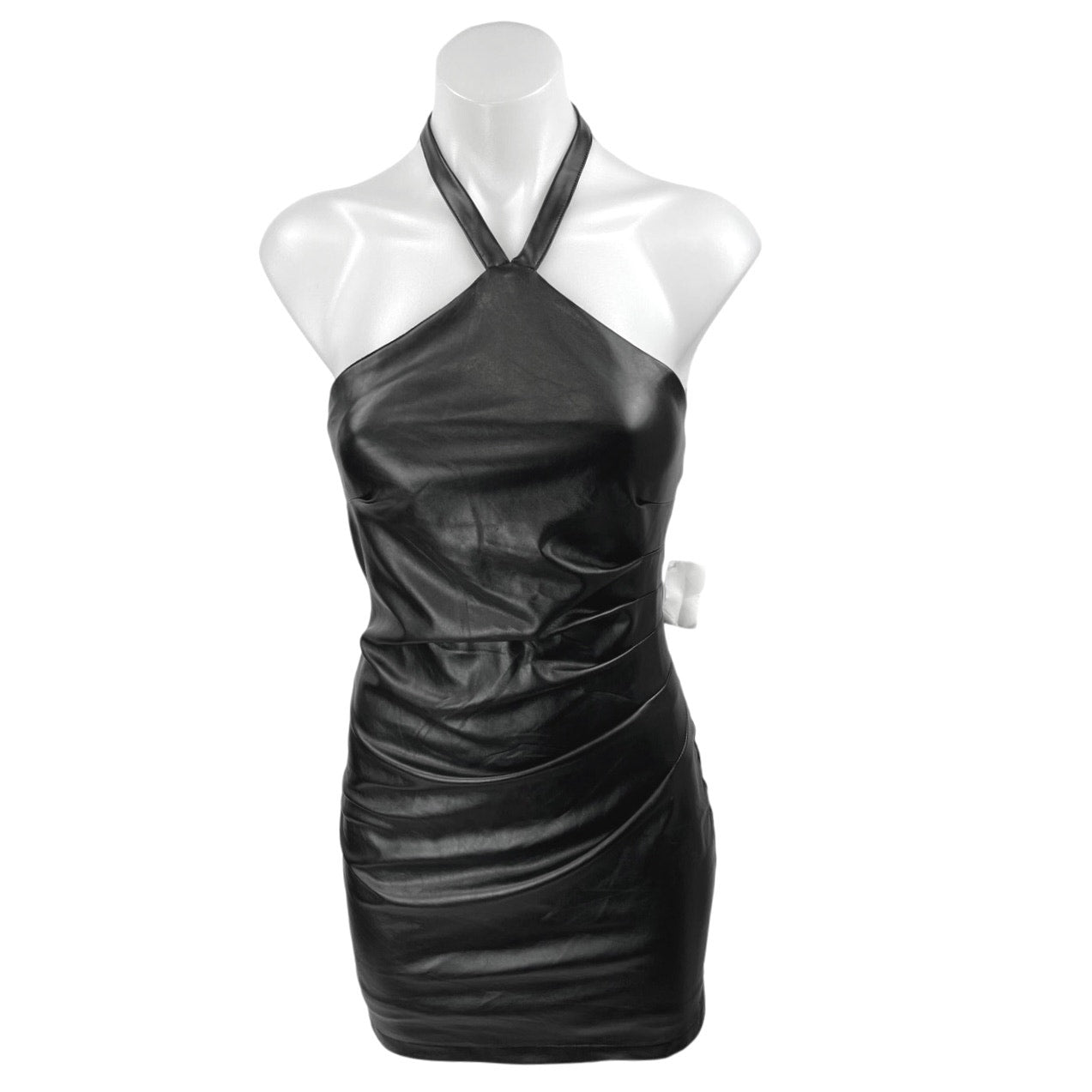 Klesis Black Vegan Leather Sleeveless Cami Camisole Mini Bodycon Tank Dress Sz S