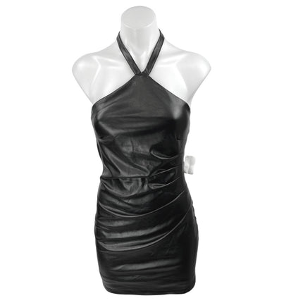 Klesis Black Vegan Leather Sleeveless Cami Camisole Mini Bodycon Tank Dress Sz S