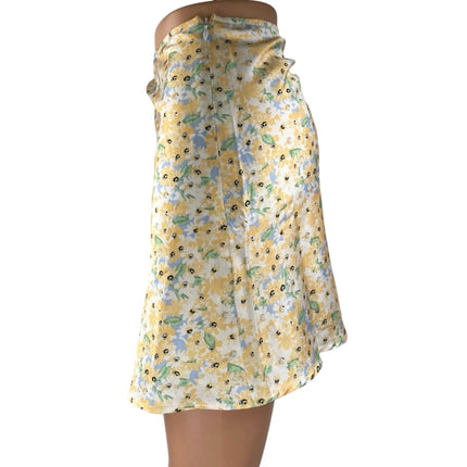 Princess Polly Multicolor Silk Satin Floral High Waist Zip Mini A-Line Skirt 8