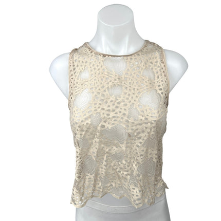 Zara Cream White Eyelet Lace Sleeveless Crew Neck Sheer Cover Up Crop Tank Top S