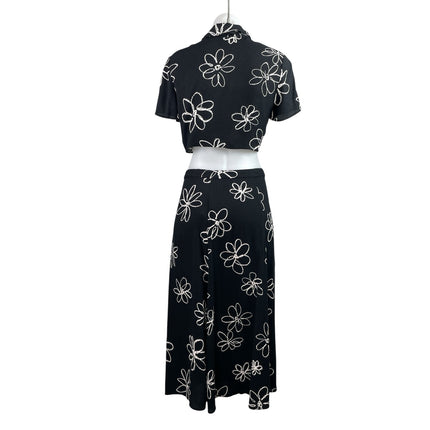 Reformation Women's Black White Floral Embroidered Crop Top & Midi Skirt Sets 4