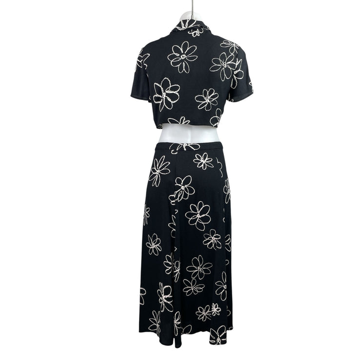 Reformation Women's Black White Floral Embroidered Crop Top & Midi Skirt Sets 4