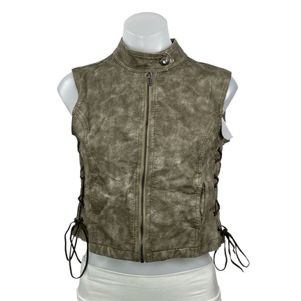 NEW Jaded London Women's Green Washed Lace Up Full Zip Vest Crop Top Size M