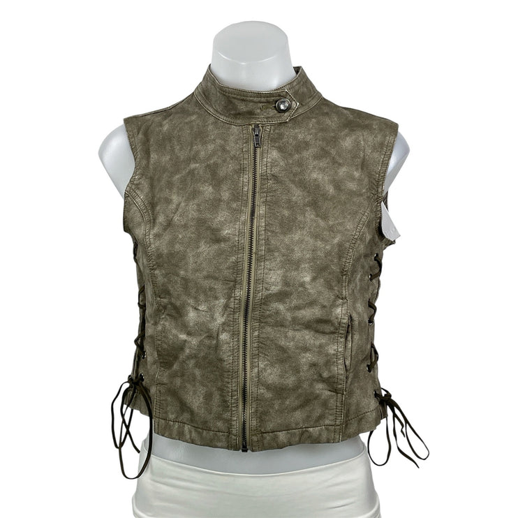 NEW Jaded London Women's Green Washed Lace Up Full Zip Vest Crop Top Size M