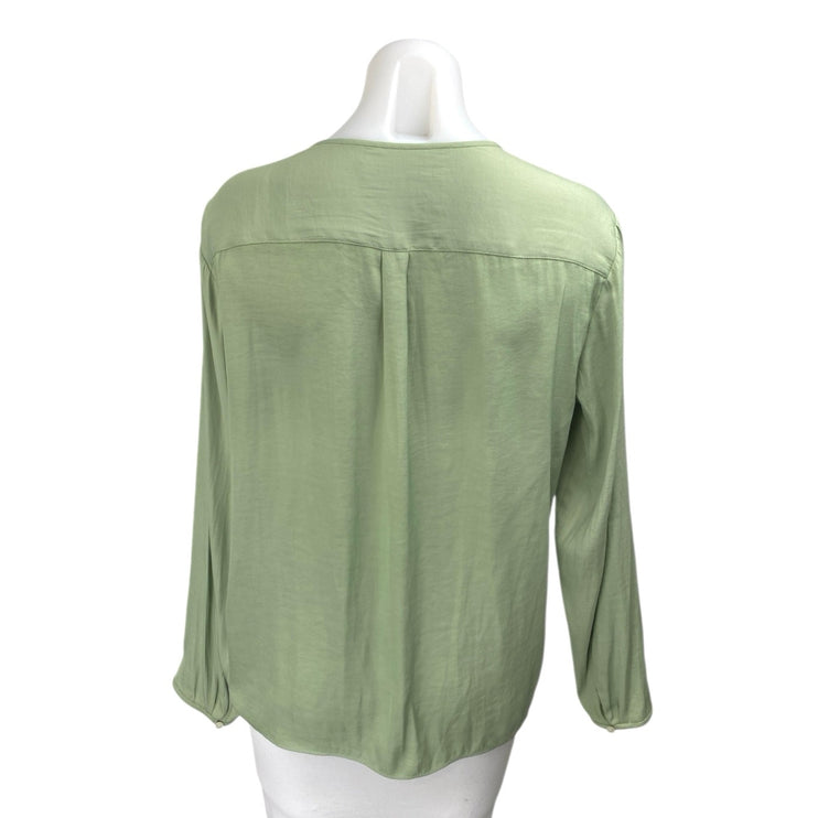 Banana Republic Women's Silky Satin Green Long Sleeve V-Neck Blouse Top Size M