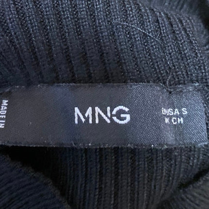 MNG Mango Women's Black Long Sleeve RIb Knit Cutout Mock Neck Sweater Top Size S