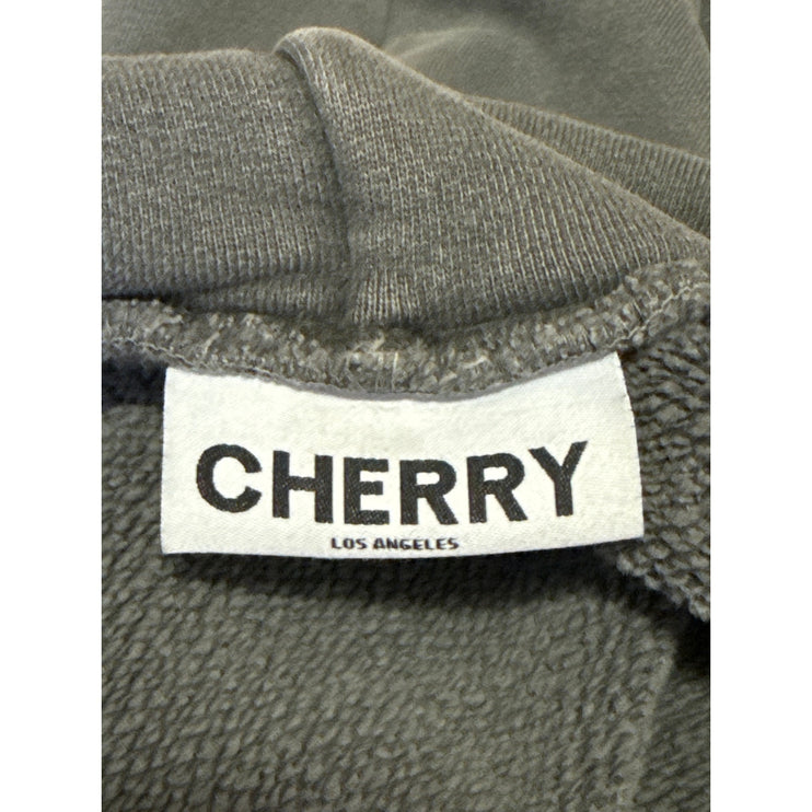 Cherry Women's Gray Embroidered Logo Hoodie Hooded Pocket Sweatshirt Top Size S