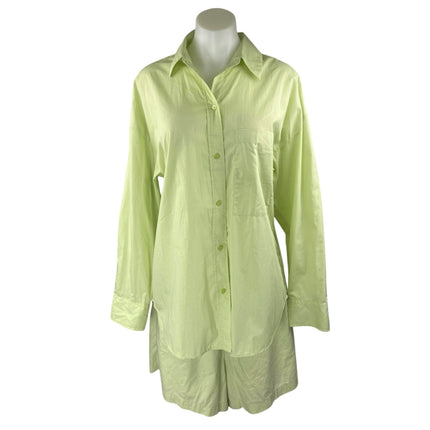 Abercrombie & Fitch Green Long Sleeve Button Shirt High Rise Shorts 2 Pc Set M/L